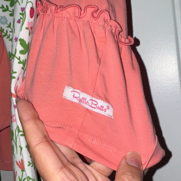 Ruffle Butts Pink and Green Floral Kids Capri Leggings Set - Picture 4 of 5